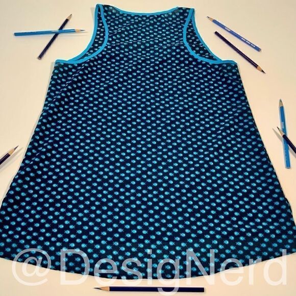 MODCLOTH RACERBACK HENLEY TANK TOP IN BLUE FISH TINY PRINT WOMEN’S SIZE SMALL - Picture 6 of 10